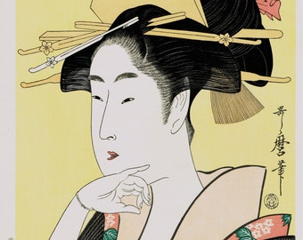 Japanese Ukiyo-e Woodblock print, Utamaro, "Portrait of a Courtesan"