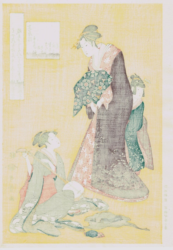 Japanese Ukiyo-e Woodblock Print, Utamaro, 