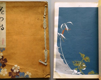 1908, japanische antike Holzschnitt-Design-Buch, Yoshii Seisen, "Hanatsuna", Kimono desgin.