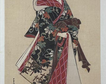 日本のアンティーク浮世絵、木版画、1906年、日本のアンティーク木版画