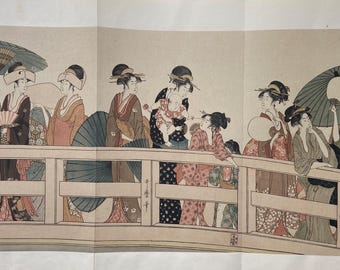 1906年、日本のアンティーク木版画、喜多川歌麿、浮世絵派画集