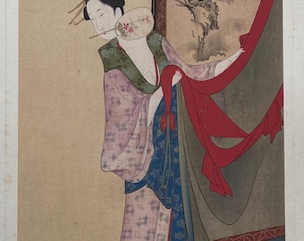 1906年、日本のアンティーク木版画、喜多川歌麿、浮世絵派画集