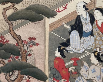 日本のアンティーク浮世絵、木版画、1906年、日本のアンティーク木版画