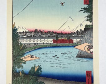 Grabado japonés Ukiyoe, Hiroshige, "Hibiya y Soto-Sakurada de Yamashita-chô, de la serie Cien vistas famosas de Edo".