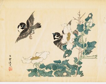 1913, Japanese Woodblock print, antique, Utsumi Kichido, " Spallow"