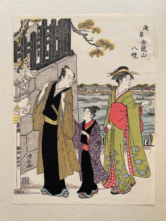 浮世絵、木版画、鳥居清長「浅草金龍山境内八景」 - Etsy 日本