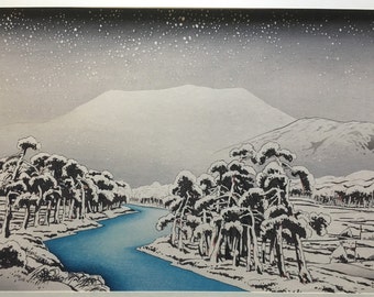 Japanese Ukiyoe, Shin-hanga, Woodblock print, antique, Hashiguchi Goyo, "Mount Ibuki in snow"