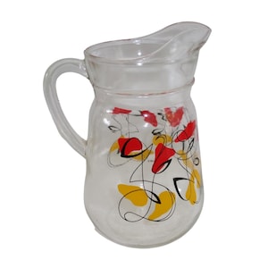 1950s ATOMIC Design LEMONADE JUG, Fabulous Mid Century French Abstract Pattern Glass Lemonade Pimms Pitcher Jug, Vintage Drinks Dining