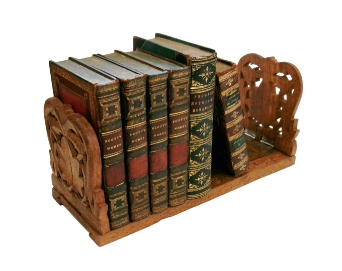 Vintage BOOK RACK in CARVED Wood, Anglo - Indian Leaf Design Expanding ...