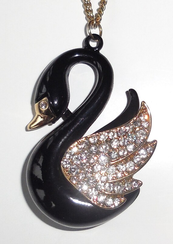 Beautiful BLACK SWAN Vintage NECKLACE Large Enamel Swan And Etsy