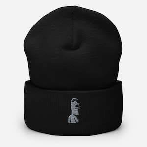 Chile Easter Island Isla de Pascua Moai Stone Head Statue Alien Conspiracy Cuffed Beanie