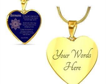 Personalized Sister Necklace: Engraved Heart Pendant, Steel or Gold Finish