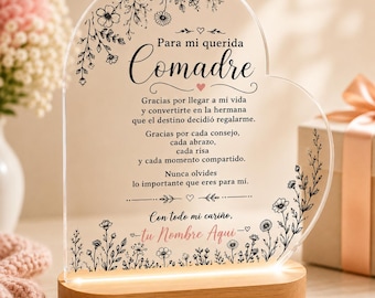 Personalized Comadre Gift | Custom Acrylic Plaque with Name | Gift for Comadre | Birthday Christmas Mother's Day Godmother Keepsake