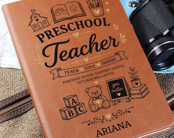 Personalized Preschool Teacher Journal | Vegan Leather Notebook | Custom Name Teacher Gift | Teacher Appreciation Gift