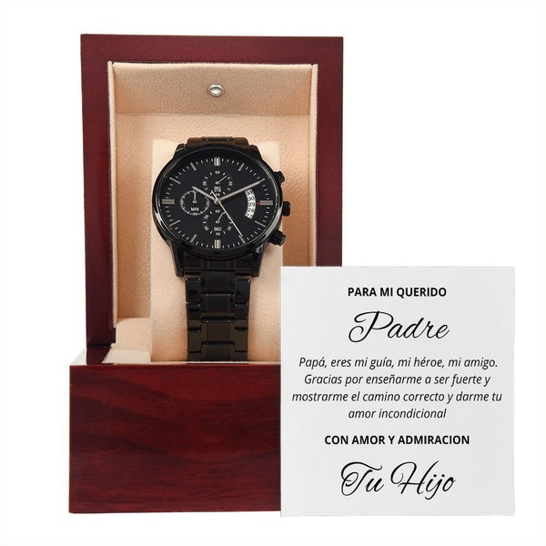 Reloj de hombre con caja de lujo y tarjeta saludo personalizado, reloj de quarzo para papa, resistente al agua para hombre  para él