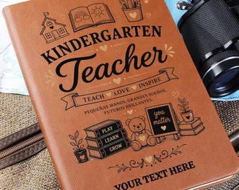 Kindergarten Teacher Journal, Vegan Leather Notebook, Personal Gift Idea, Inspirational Teacher Gift, Custom Name Journal, Classroom Decor