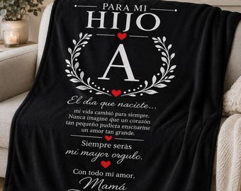 Manta personalizada para hijo – Regalo de mamá o papá – Mensaje motivador y emotivo en español e inglés Personalized Blanket for Son