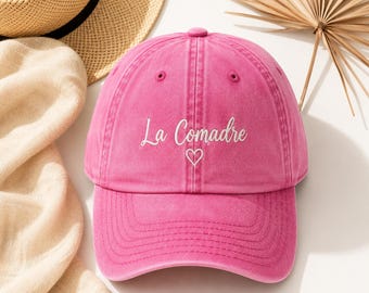 La Comadre Hat | Embroidered Spanish Baseball Cap | Gift for Comadre | Best Friend Gift | Vintage Pink Dad Hat for Latina Women
