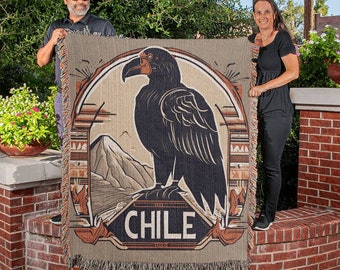 Manta Tejida de Chile – Cordillera de los Andes | Regalo Chileno - Chile Woven Blanket: Chilean Condor Gift Andes Mountains Home Decor