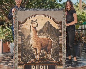 Machu Picchu Llama Blanket – Vintage Peruvian Woven Throw