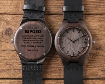 Reloj de Madera Grabado | Regalo Esposo Personalizado | Engraved Sandalwood Watch for Him |Personalized Wood Watch |Husband Anniversary Gift
