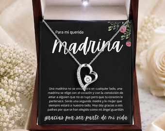 Collar para Madrina Personalizado | Regalo para Madrina de Bautizo | Collar Corazón Oro Blanco 14K | Regalo de Ahijado para Madrina