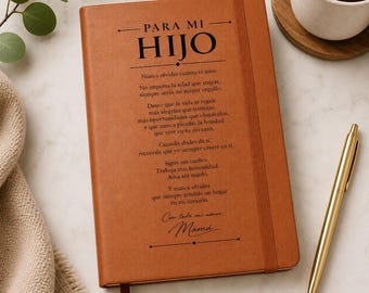 Regalo para Hijo de Mamá, Diario Personalizado de Cuero Vegano con Mensaje Emotivo en Español, Mamá e Hijo, Cumpleaños, Graduación, Navidad.