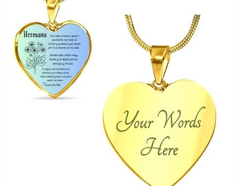 Personalized Sister Necklace: Heart Pendant, Steel or Gold Finish