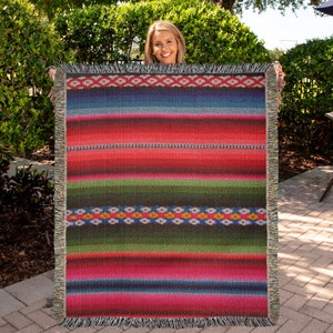 Mexico Premium Mexican Blanket Mexico Colorful Authentic Heirloom Woven Blanket Striped Yoga Blanket 100% Cotton Yarn 60&quot; x 50&quot;