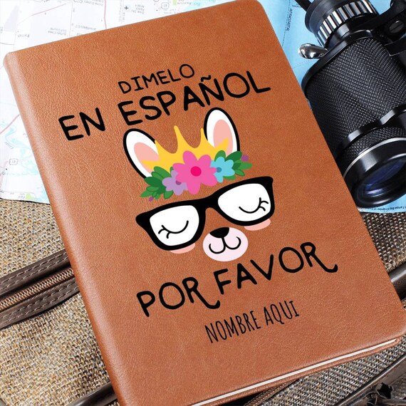 Personalized Spanish Teacher Journal, Custom Name Vegan Leather Notebook, Bilingual Teacher Gift