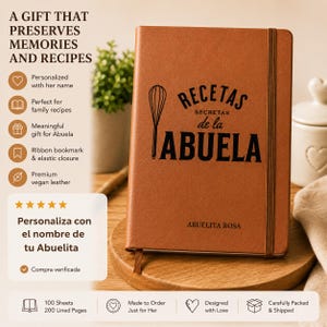 Personalized Abuela Recipe Book | Custom Family Cookbook | Vegan Leather Recipe Journal | Grandma Gift | Spanish Recipe Keepsake image 2