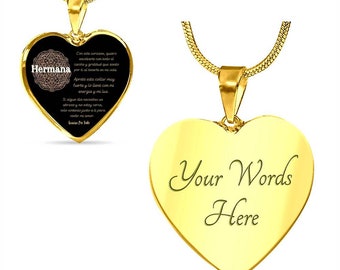 Personalized Sister Necklace: Engraved Heart Pendant, Steel or Gold Finish