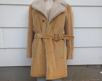 Vintage Corduroy Sherpa Lined Coat Size XL