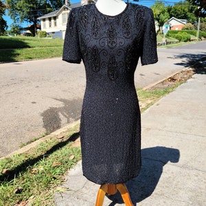 Vintage Black Beaded Short Sleeve Dress