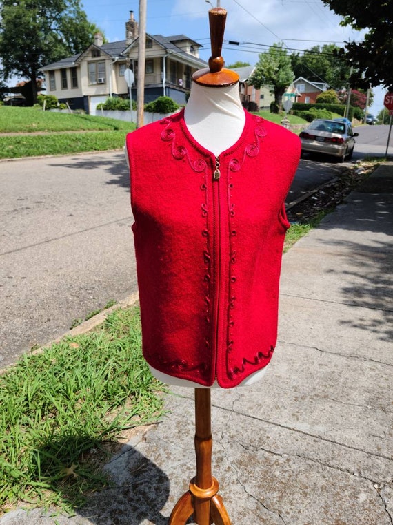 Vintage Red Wool Vest Size Medium