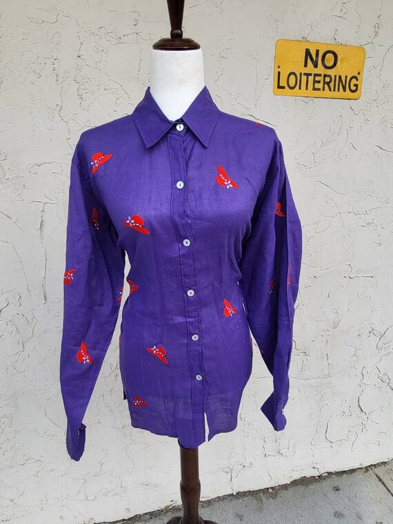 Vintage Purple Linen Button Up Size Large