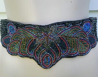 Vtg 80s Magid Beaded Silk Belt OS Colorful Adjustable Cummerbund Style Seed Bead Vintage Magid Sequin Cummerbund Belt 1980s 1990s Wide Beaded  main image 2