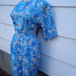Vintage Shorts Set Abstract Blue Floral Print
