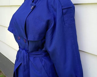 Vintage Deep Blue Trench Coat Size 7/8