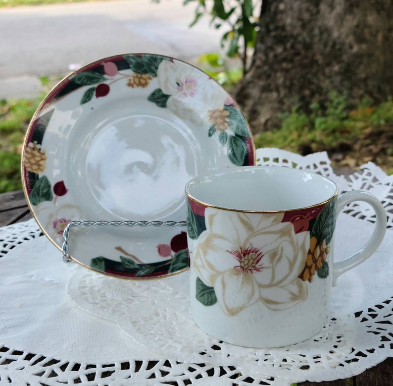 Vintage Tienshan Fine China Magnolia Set of 7 Flat Teacups and Etsy