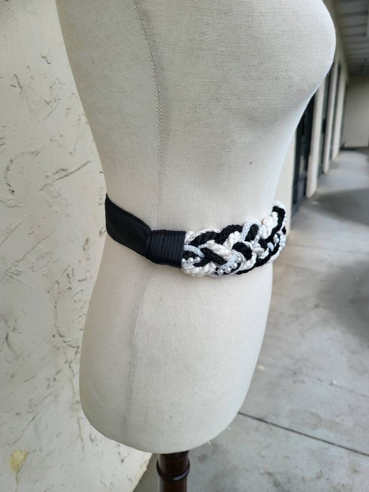 Black and white vintage like‎ new belt size 16W Logan Black Vintage Leather Belt with Silver Buckle | Linea  main image 2