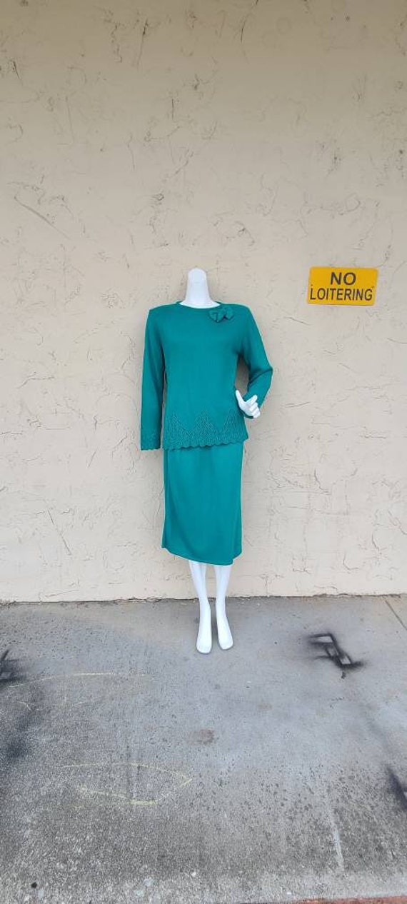 Vintage Green Knit Sweater and Skirt Set Size Medi