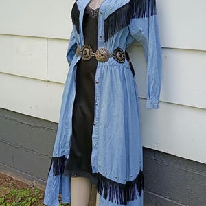 Vintage Jean Fringe Studded Duster Dress Size XL