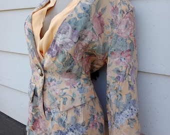 Vintage Peach Floral Skirt Suit Size 14