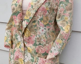 Vintage Floral Print Blazer Size Large