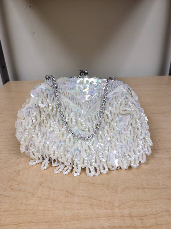 Vintage Iridescent and White Sequined and Beaded H