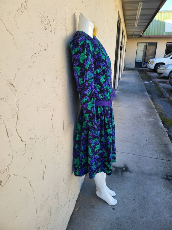 Vintage Green and Purple Floral Skirt Suit Set Si… - image 2