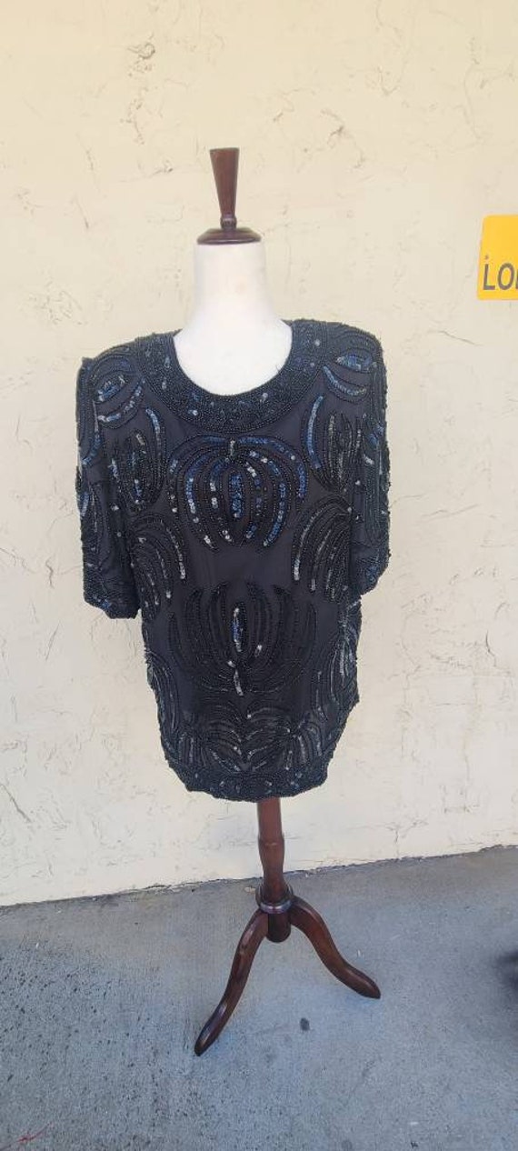 Vintage Black Silk and Sequin After 5 Top - Etsy