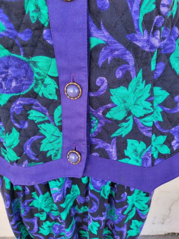Vintage Green and Purple Floral Skirt Suit Set Si… - image 5