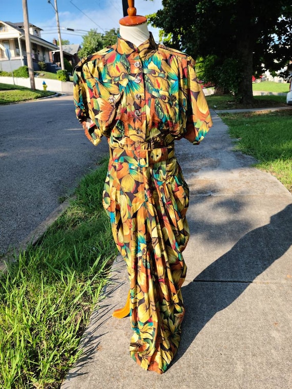 Vintage Karen Alexander silk velvet gown with flattering stretch wrap bodice and belt size 6